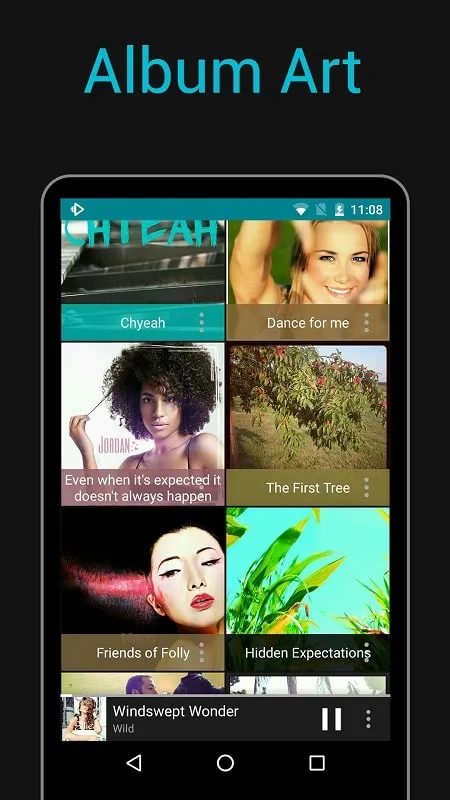 Screenshot showcasing the diverse music library available in Rocket Music Player mod