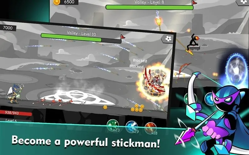 Jogabilidade do Stickman Fight Archer Survival com combate de arco e flecha.