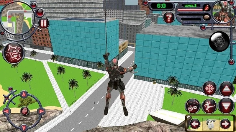 Rope Hero using their rope to swing through the city in Rope Hero 3.