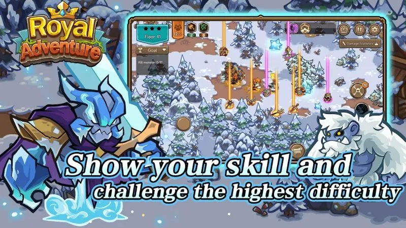 Gameplay screenshot from Royal Adventure displaying a treasure chest surrounded by gems, signifying rewards and resources available in the game.