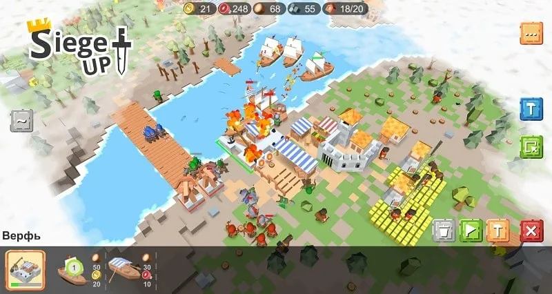 Detailed view of the in-game resources and buildings in RTS Siege Up!