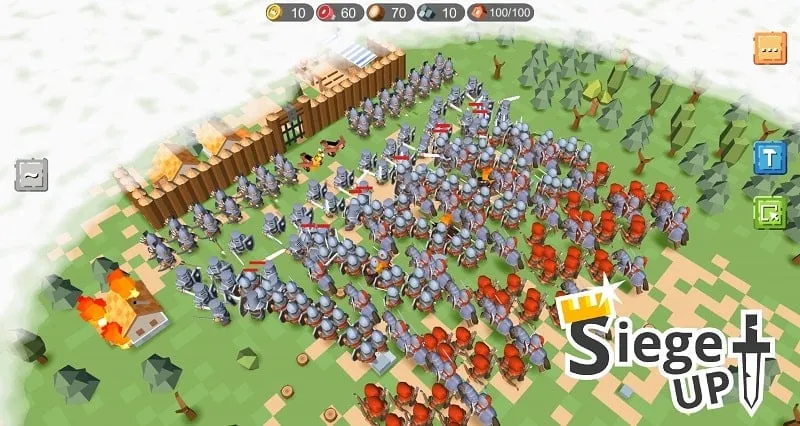 In-game screenshot highlighting the unlimited resources feature in RTS Siege Up!.