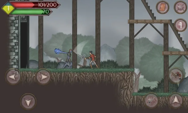 Fighting a monstrous creature in Runic Curse.
