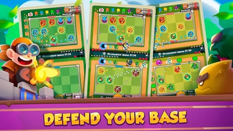 Tangkapan layar Rush Royale yang menampilkan sistem peningkatan dan unit yang tersedia.