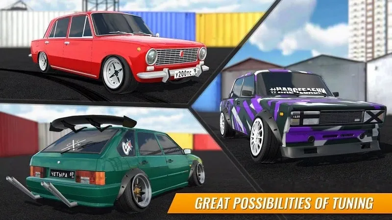 Opções de personalização no Russian Car Drift.