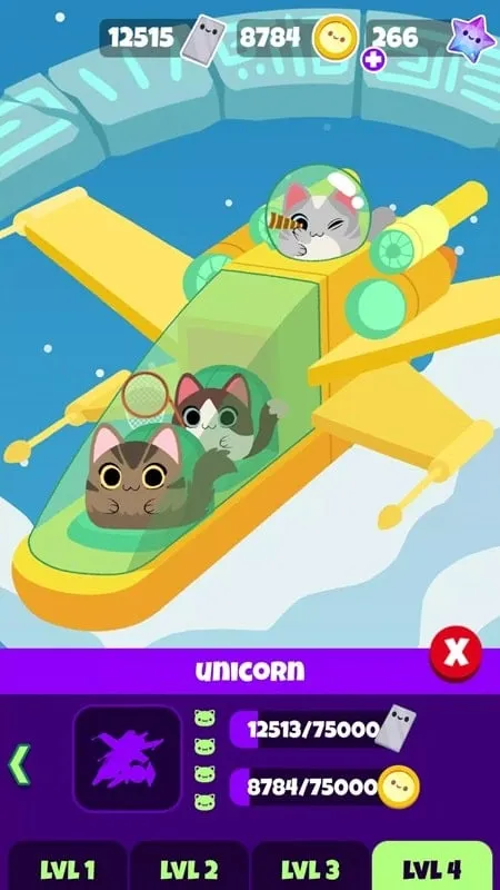 Screenshot yang menampilkan sumber daya tak terbatas di Sailor Cats 2 MOD APK.