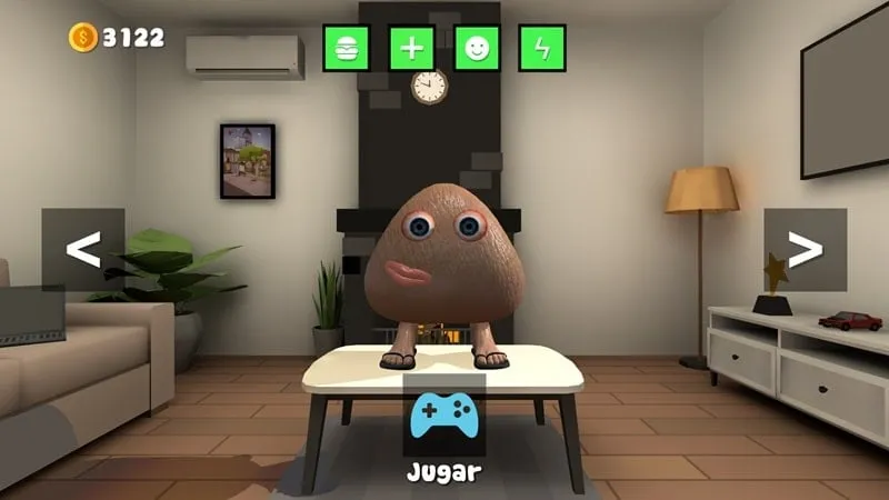 Screenshot of the gameplay in Scary Peu, showing the pet interacting with objects.