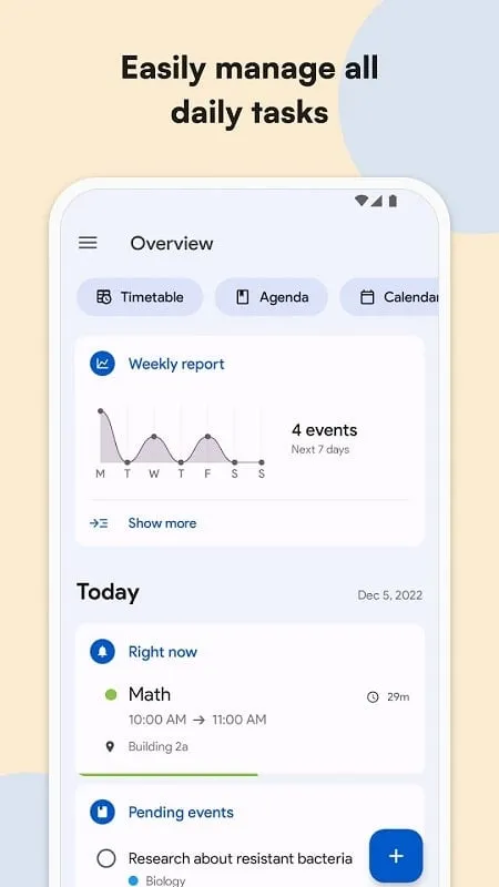 Menú de configuración del mod de School Planner