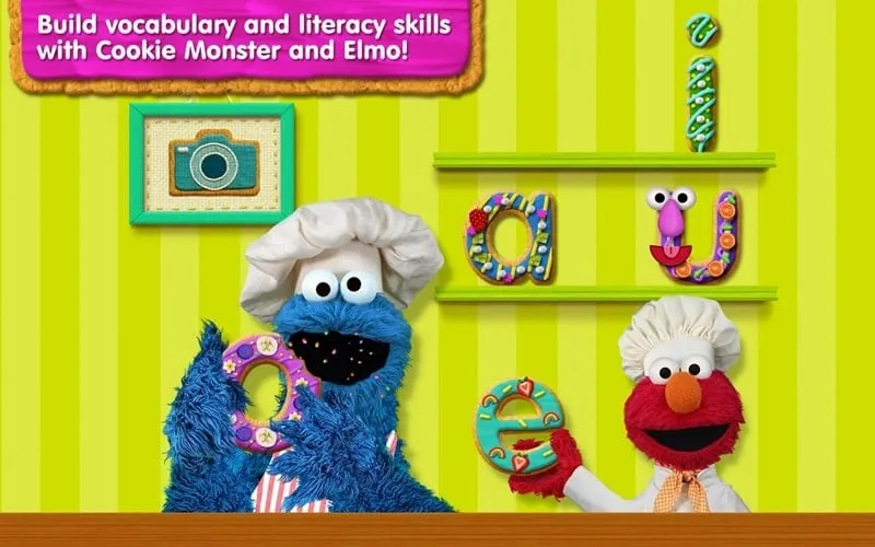 Interfaz del mod de Sesame Street Alphabet Kitchen mostrando funciones premium