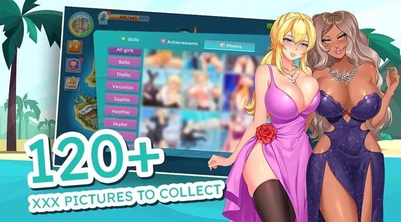 Skill upgrade interface in Sexy Beaches highlighting character abilities.