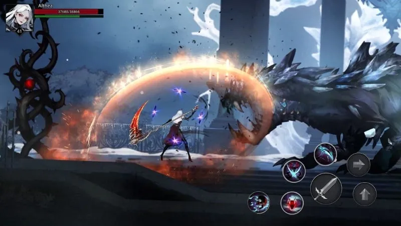 Screenshot gameplay Shadow Rival menampilkan menu mod dalam game dengan opsi untuk Mode Dewa, pengganda damage, dan pengganda defense.