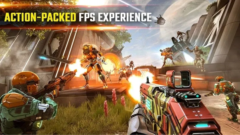 Menggunakan fitur Unlimited Ammo di Shadowgun Legends MOD.