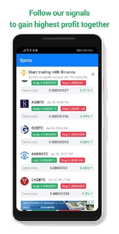 Signals Crypto mod showcasing transaction list feature