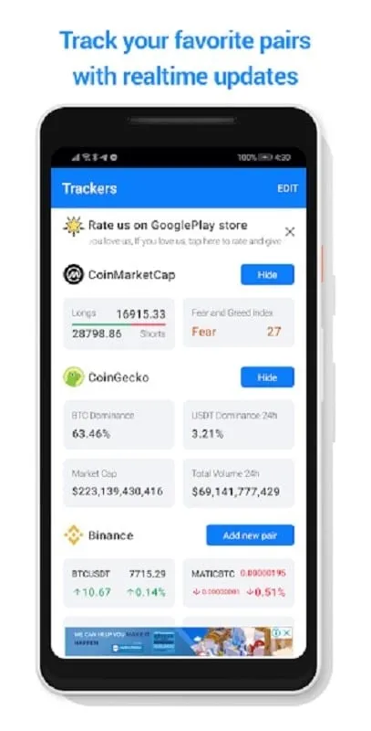 Signals Crypto mod interface showing premium features