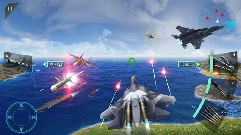 Sky Fighters 3D mod đang hoạt động.