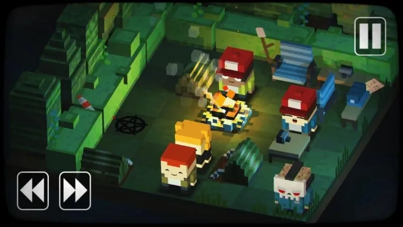 Gameplay of Slayaway Camp showcasing the pixelated graphics and environment.