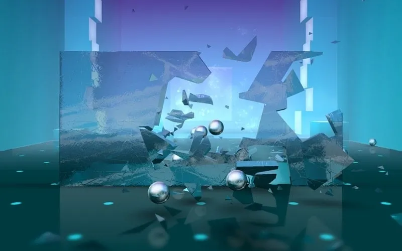 Demonstrating the visual effects of breaking glass panels in Smash Hit mod.