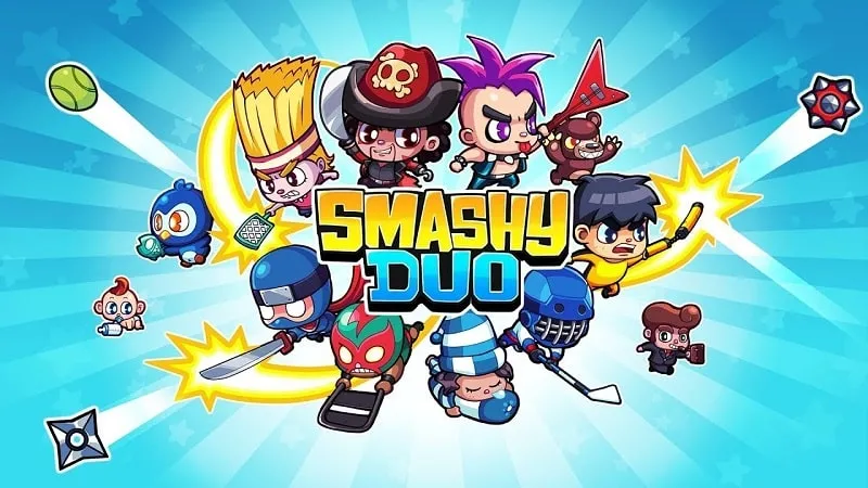 Tela inicial do jogo Smashy Duo com dinheiro infinito.