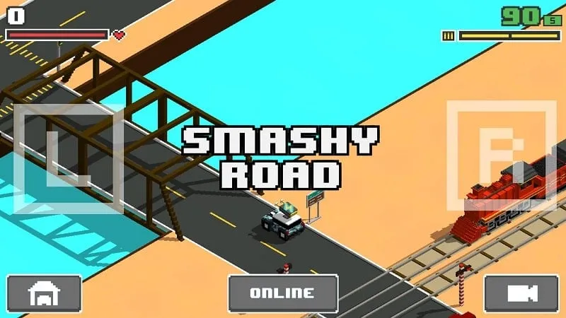 Hình ảnh gameplay Smashy Road Arena với nhiều loại xe và cảnh sát đang truy đuổi.