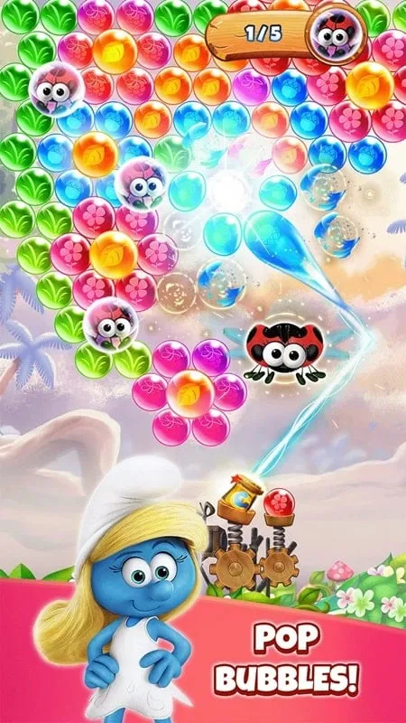 Jogo Smurfs Bubble Shooter com mod Mira Automática