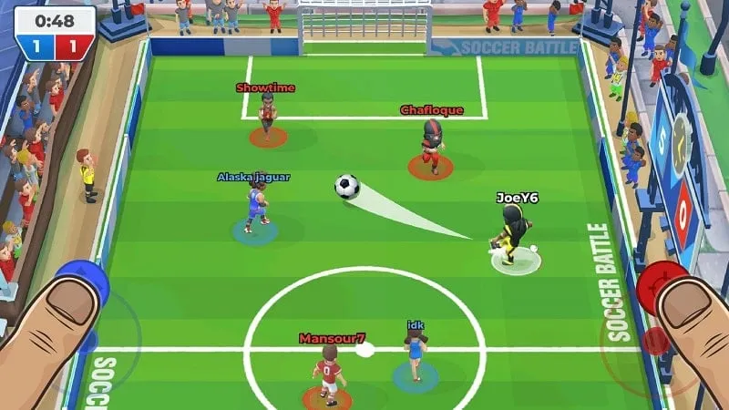 Tangkapan layar dalam game Soccer Battle yang menampilkan pilihan pemain.