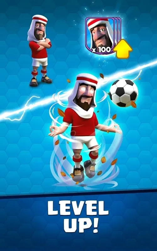 Soccer Royale character selection screen with upgrade options.