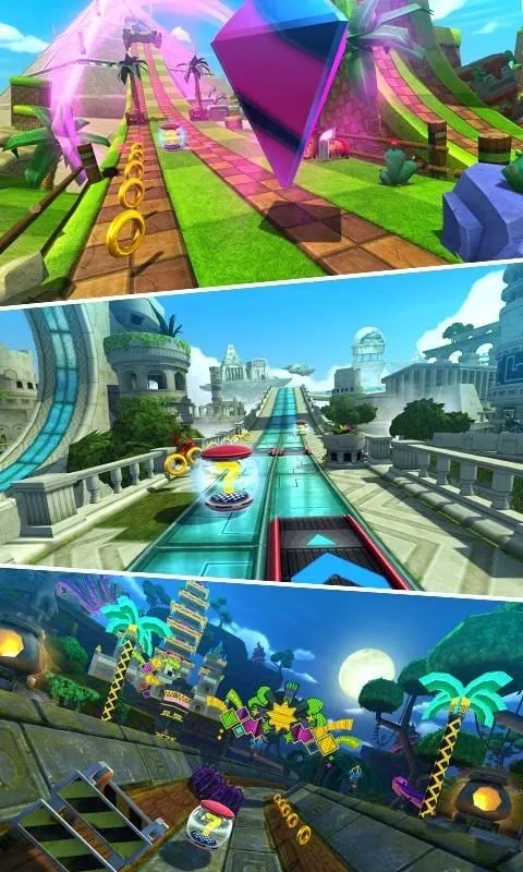 Sonic correndo em alta velocidade em uma fase.