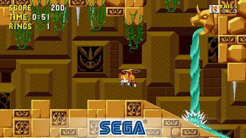 Navigating through a level in Sonic the Hedgehog Classic MOD APK.