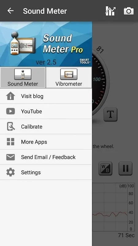 Sound Meter Pro displaying sound level graph