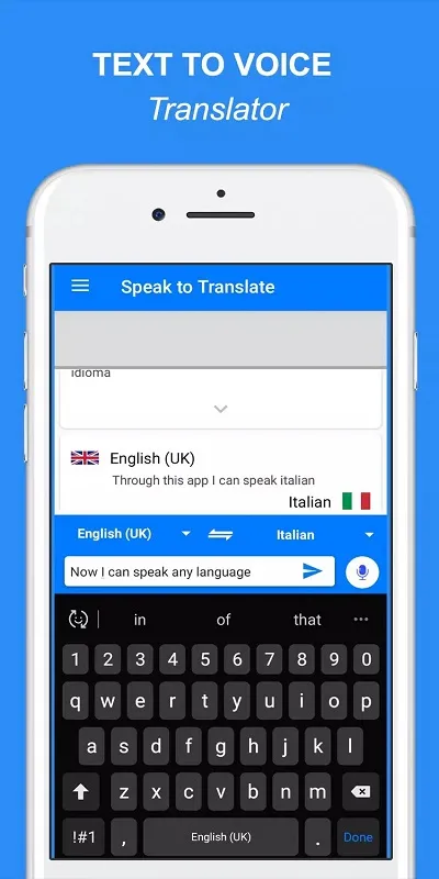 Speak and Translate app language selection and settings