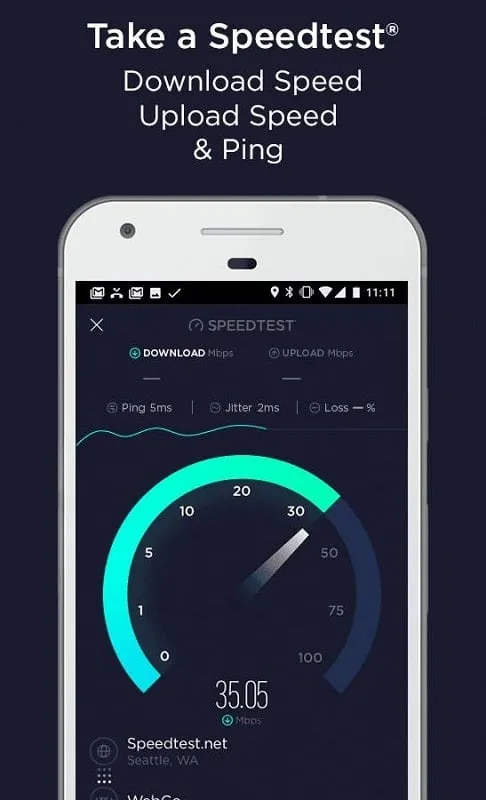 Mod de Speedtest mostrando opciones de conexión al servidor