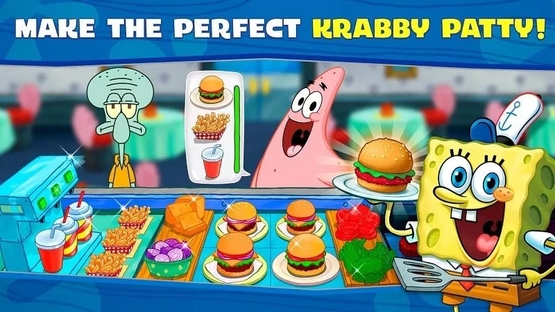 Meningkatkan dapur di SpongeBob Krusty Cook Off dengan uang tak terbatas.