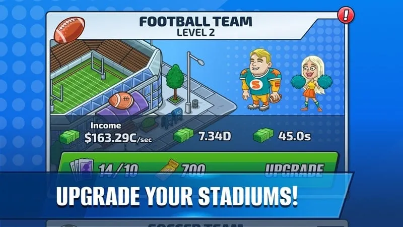 Exemplo de jogabilidade do Sports Playoff Idle Tycoon.