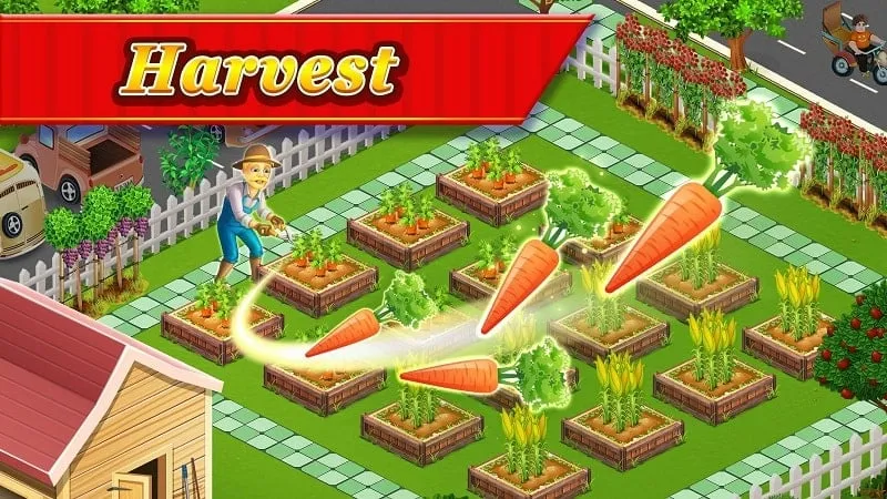 Tampilan area kebun di game Star Chef tempat pemain dapat menanam bahan makanan.