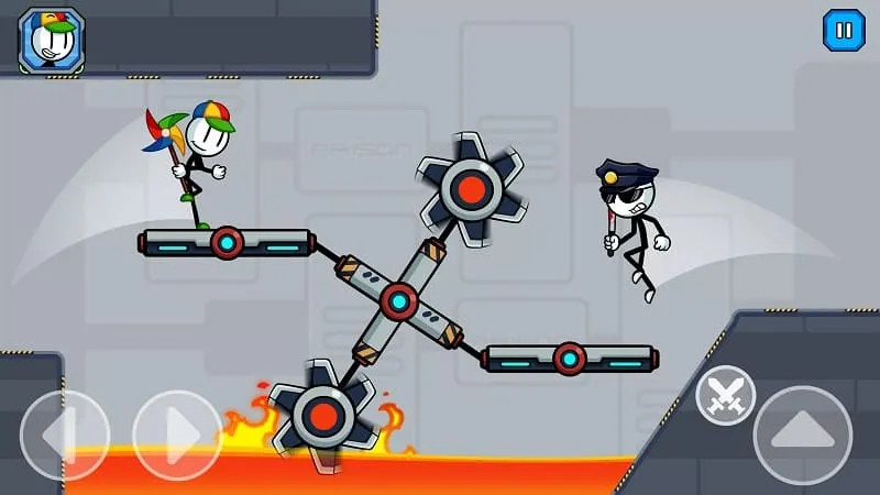 Personaje Stickman usando una espada para luchar contra enemigos en Stick Fight Prison Escape.