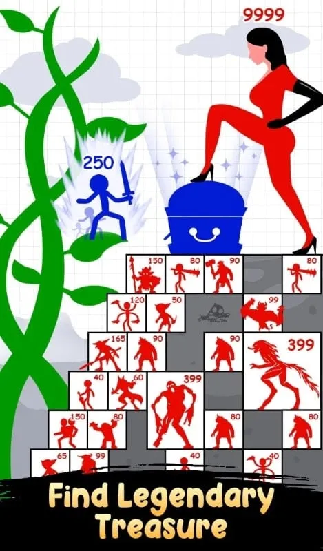 Screenshot of the gameplay, stick figures battling enemies.