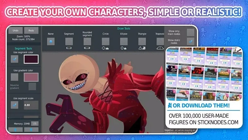 Tampilan Antarmuka Stick Nodes MOD APK dengan Fitur Pro