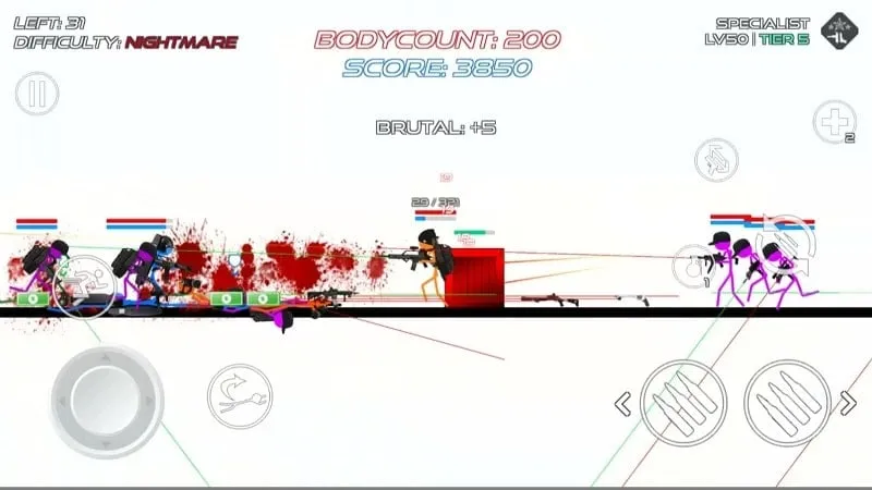 Personaje Stickman disparando un arma en Stick Warfare: Blood Strike.