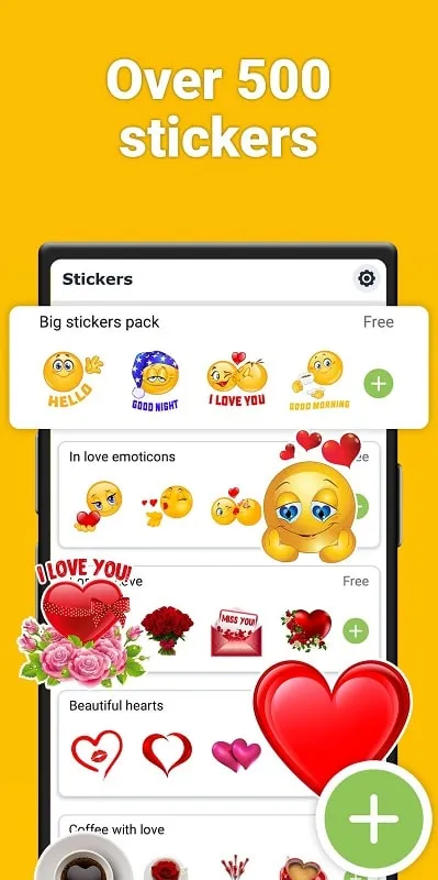 Sticker for WhatsApp emoji mod interface showing premium features