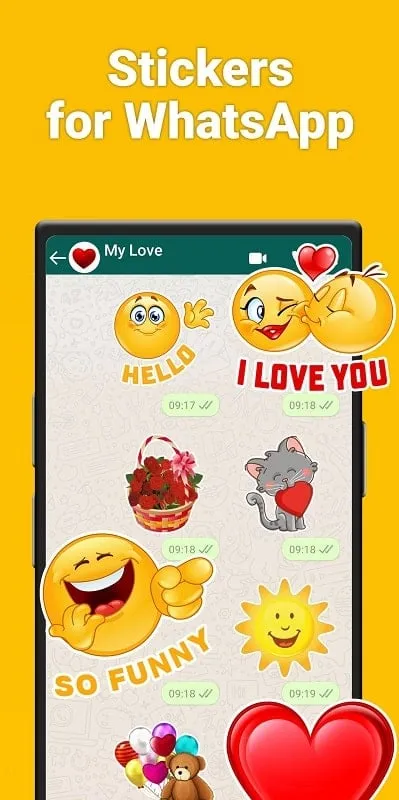 Various sticker packs available in the Stickers for WhatsApp emoji mod