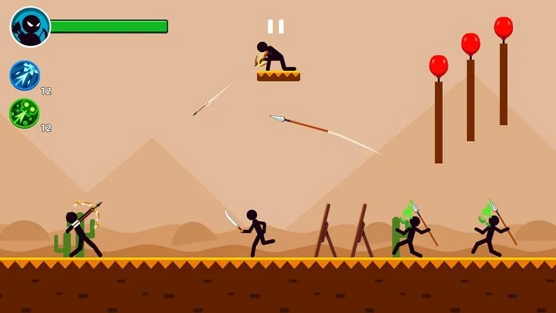 Berbagai musuh di Stickman Archery Master.