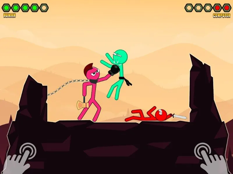 Jugabilidad de Stickman Boxing Death Punch mostrando una escena de lucha.