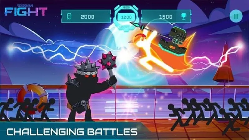 Luchando contra enemigos en Stickman Fight Infinity MOD APK.