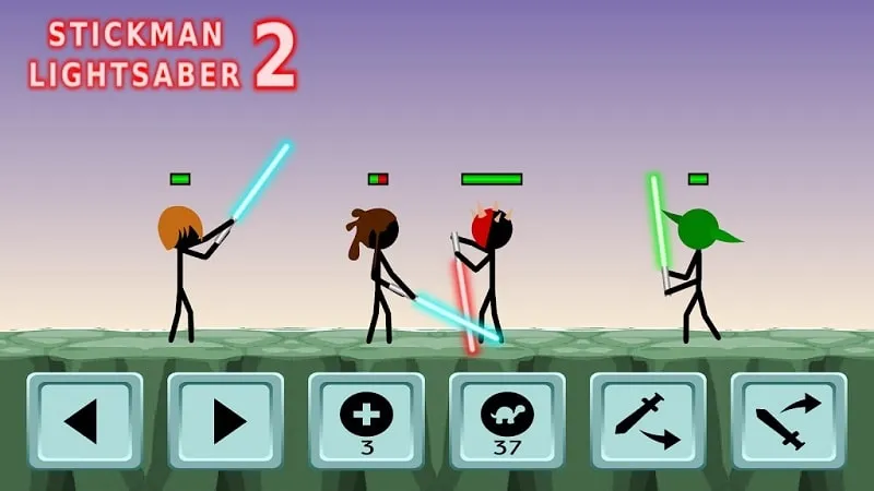 Tangkapan layar gameplay Stickman Lightsaber Warriors 2.