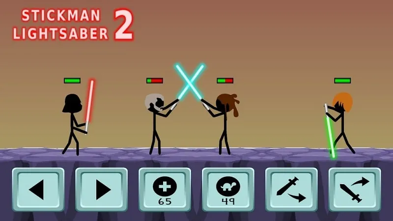 Personalizando tu personaje en Stickman Lightsaber Warriors 2 MOD APK.