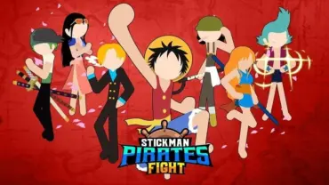 Main character from Stickman Pirates Fight in a fighting stance.