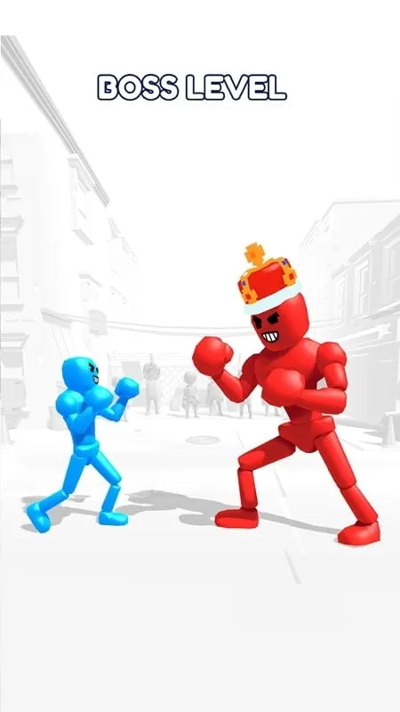 Fighting a boss in Stickman Ragdoll Fighter.