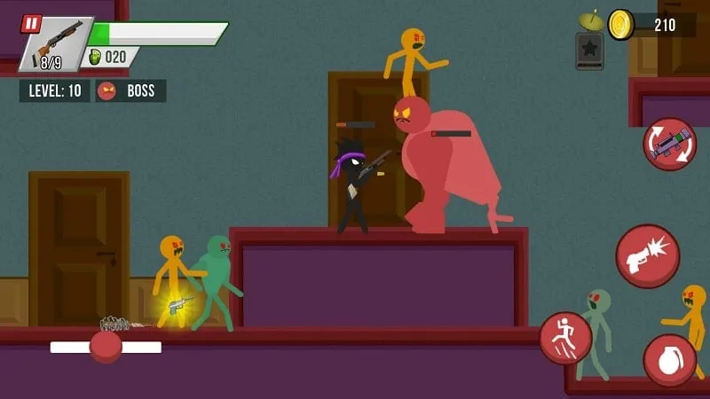 Personagem usando parkour no jogo Stickman vs Zombies.