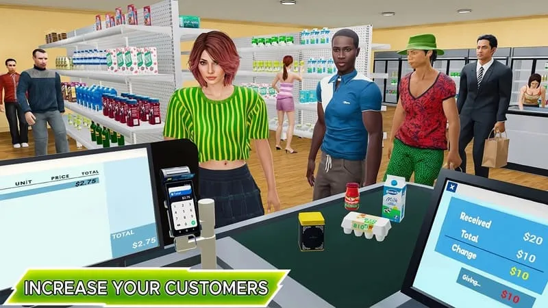 Hình ảnh người quản lý đang kiểm tra hàng hóa trong game Store Management Simulator.