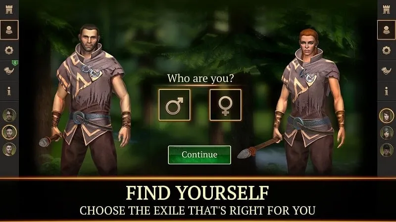 Ejemplo de una pantalla de personalización de personaje en Stormfall Saga of Survival.